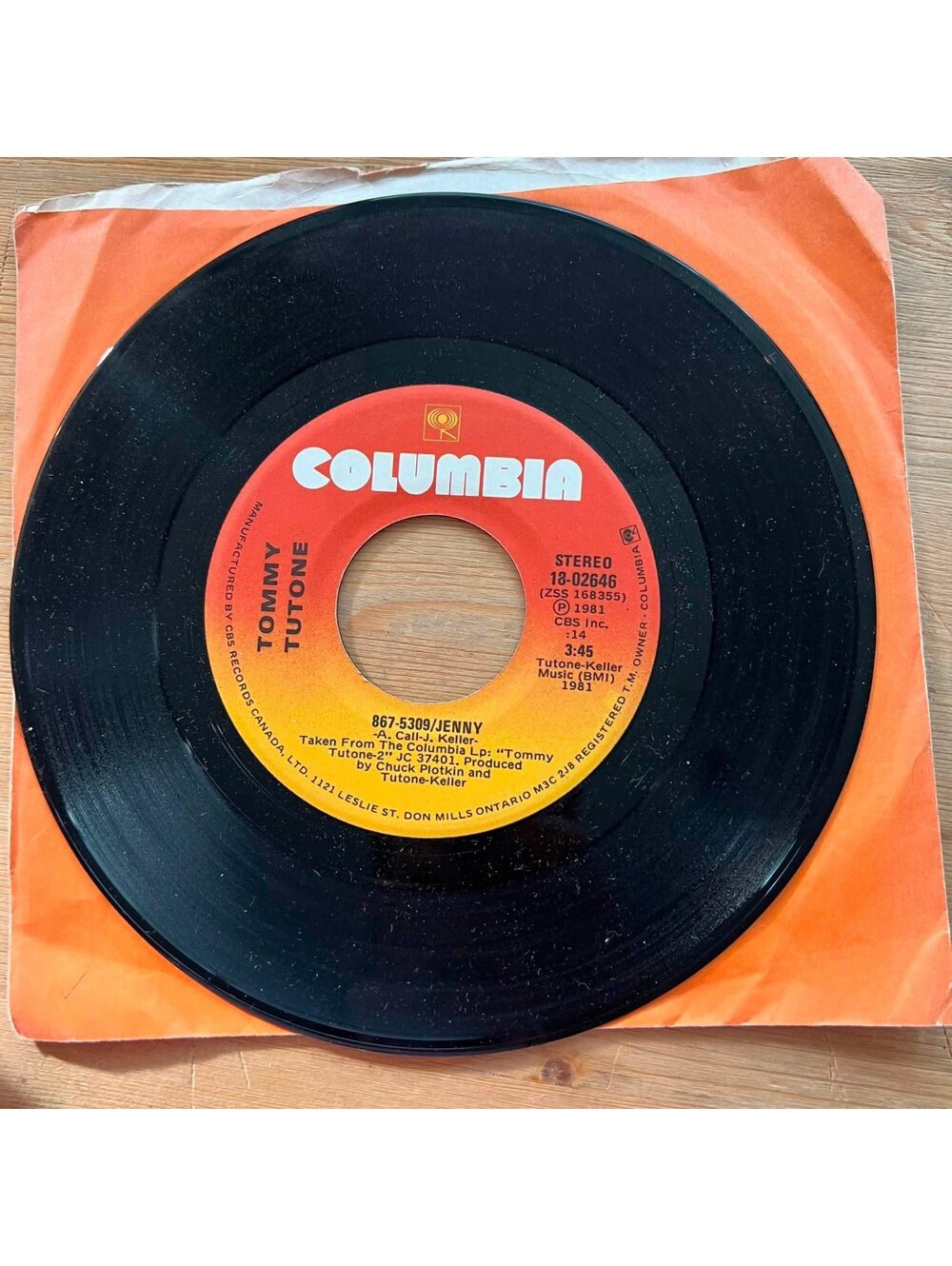 Tommy Tutone - 867-5309/Jenny/Not say Goodbye 45rpm VG+ R90